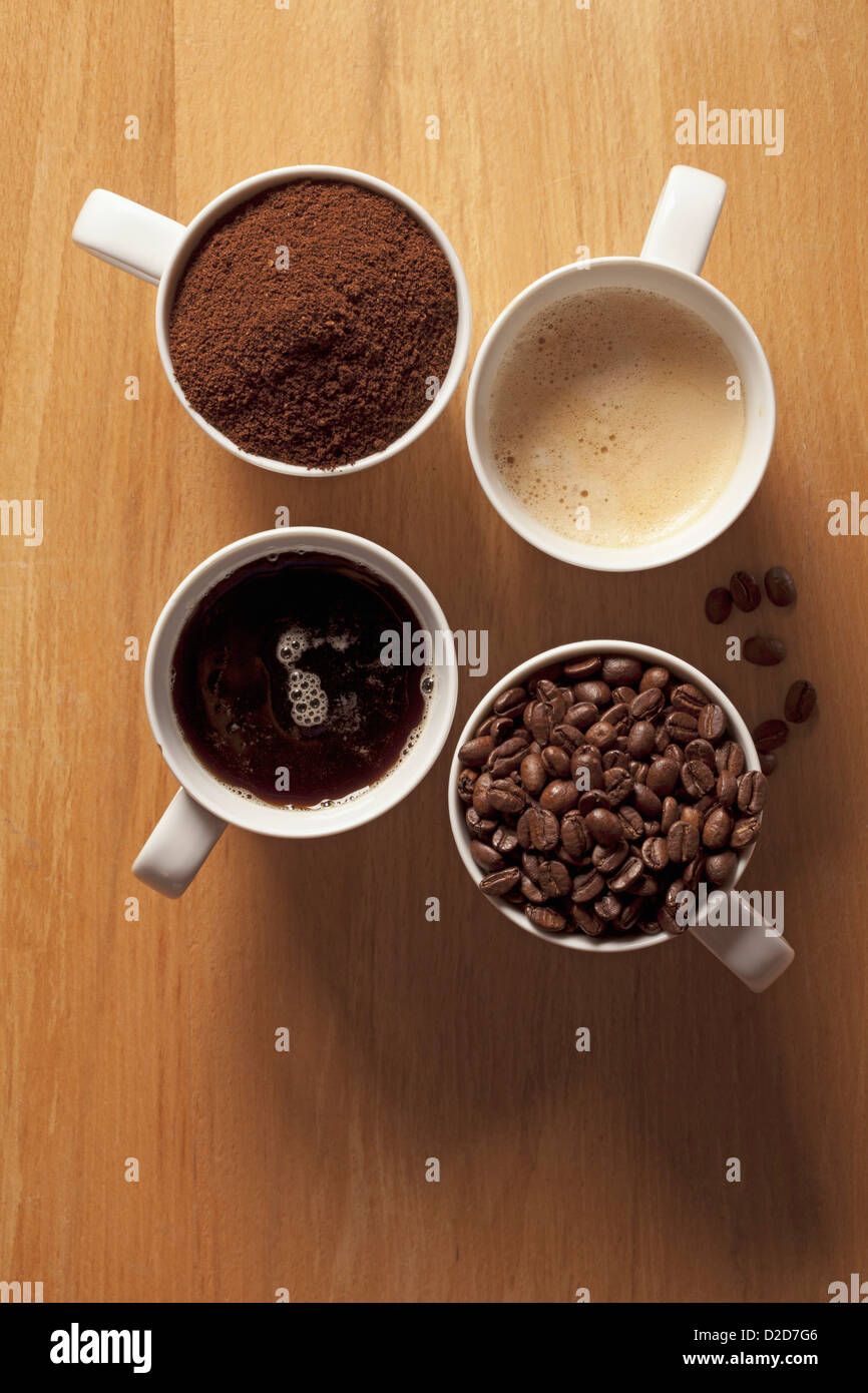Cups of coffee and coffee beans Stock Photo