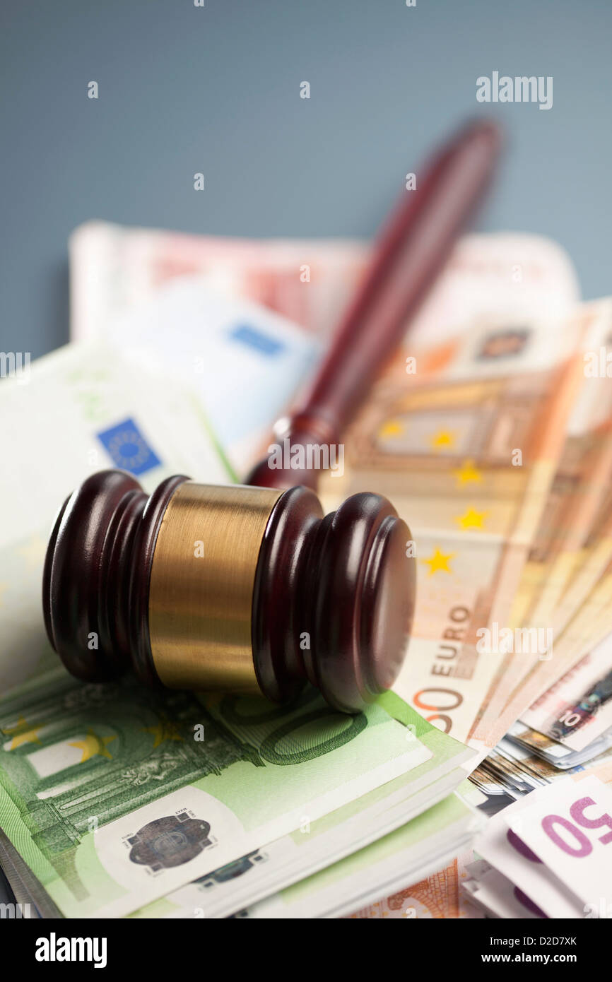 Gavel on euro notes Stock Photo