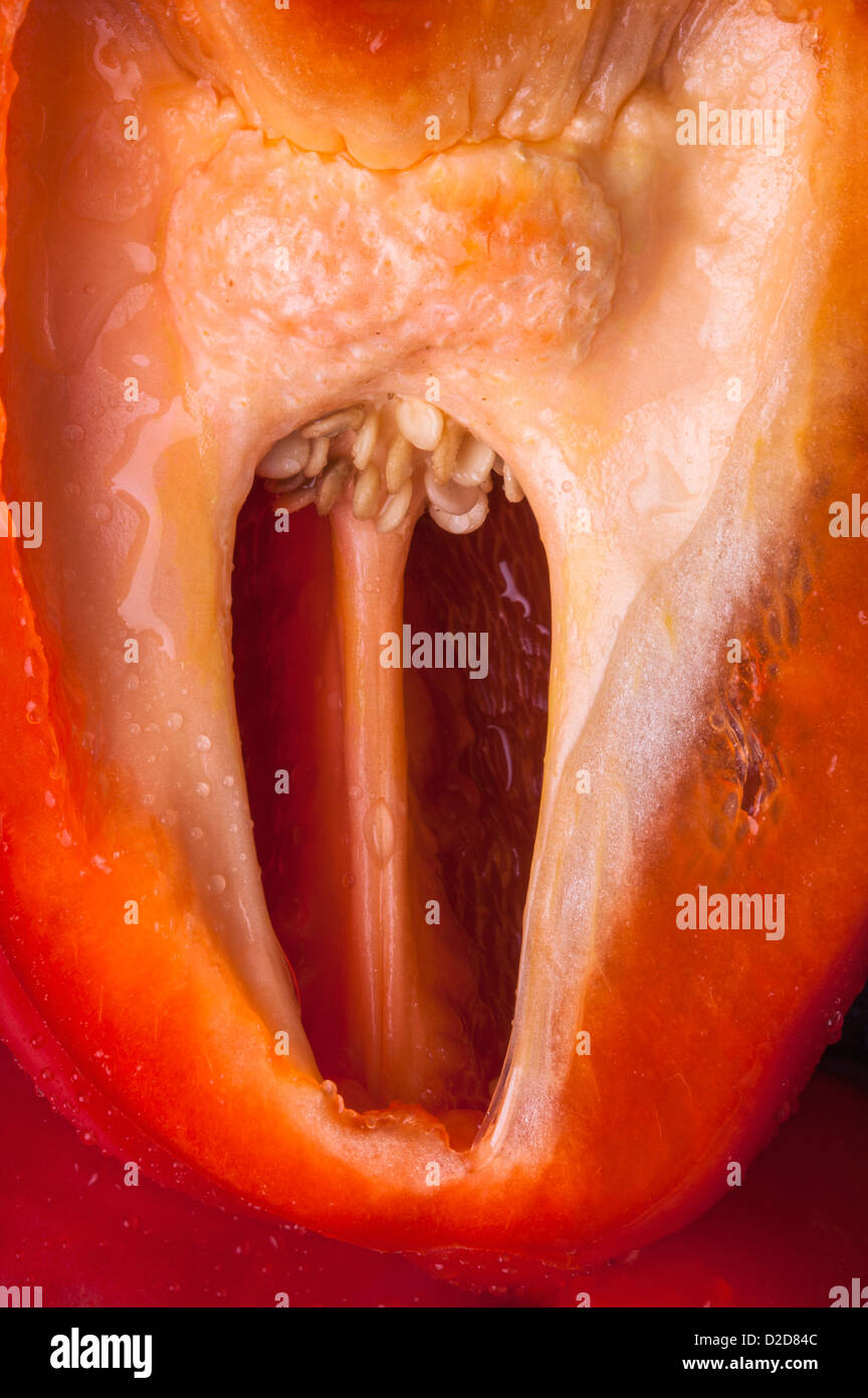 A suggestive looking cross section of a bell pepper, close-up, full frame Stock Photo