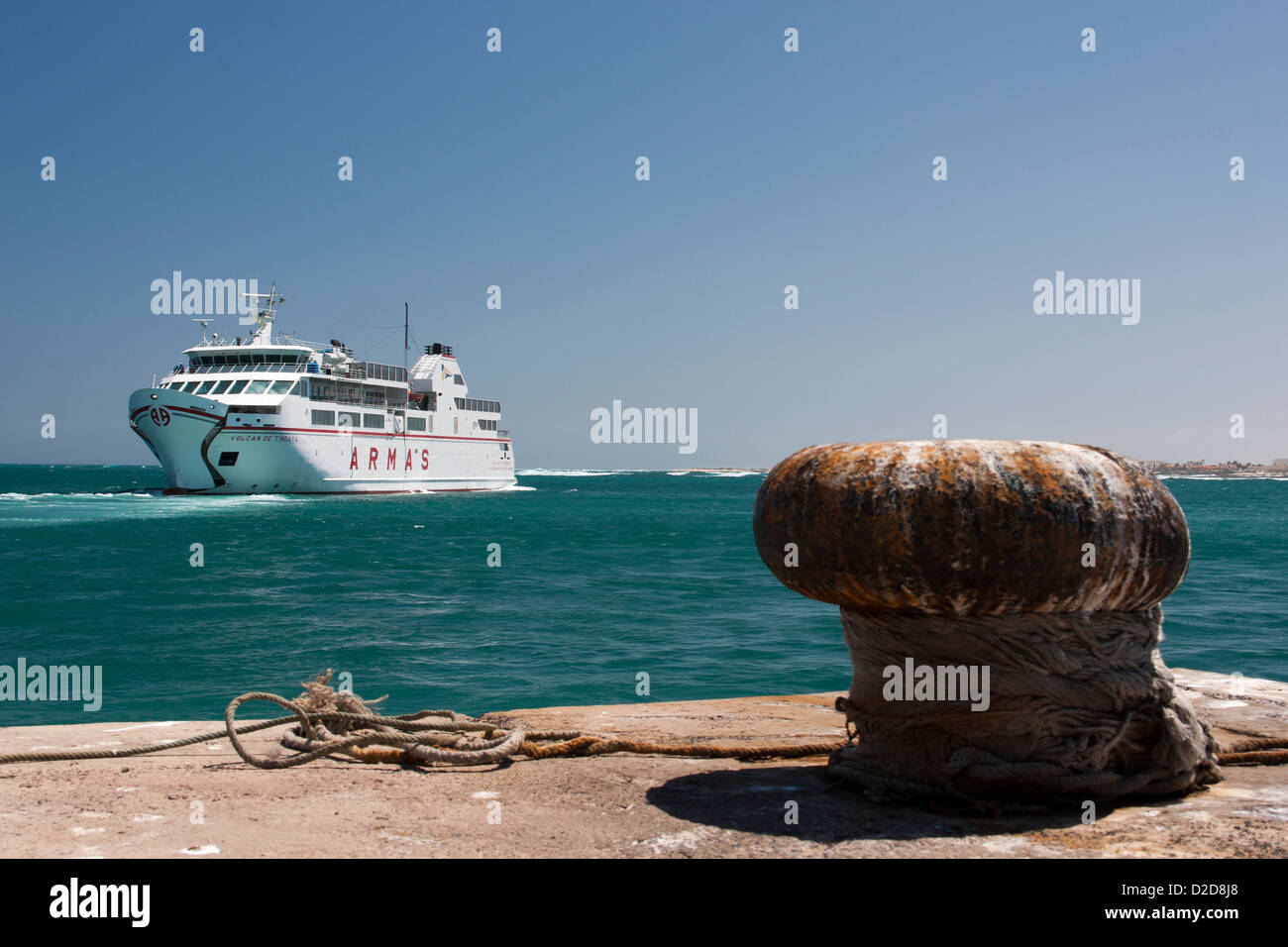 ferry, ship, port, poller,corralejo, fuerteventura Stock Photo