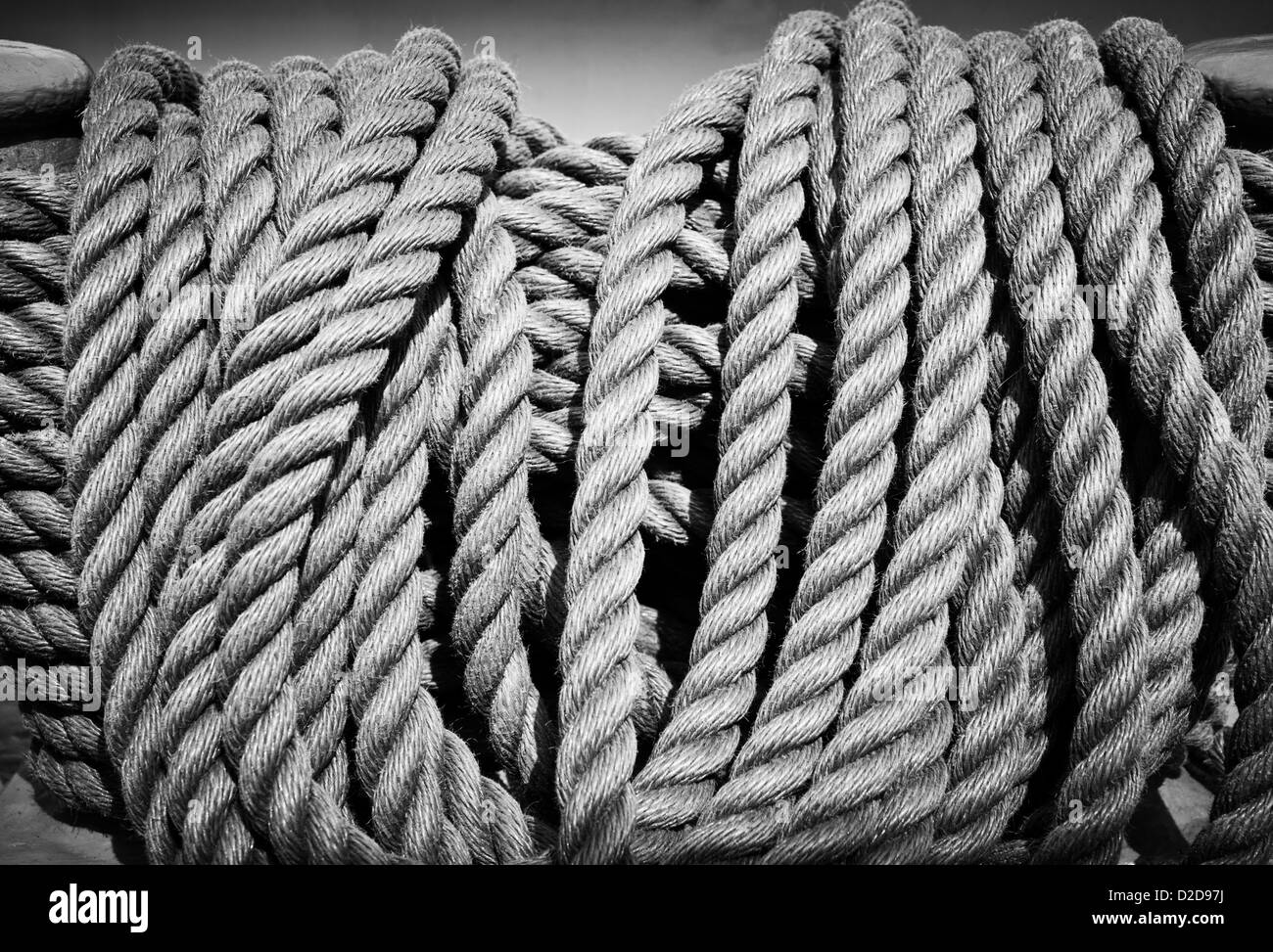 A coil of rope on a sailing ship Stock Photo Alamy