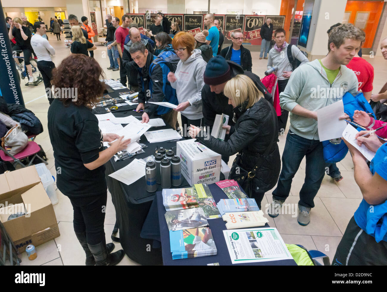People enrolling in the Workforce Workfit cycling challenge Eldon Square Newcastle Stock Photo