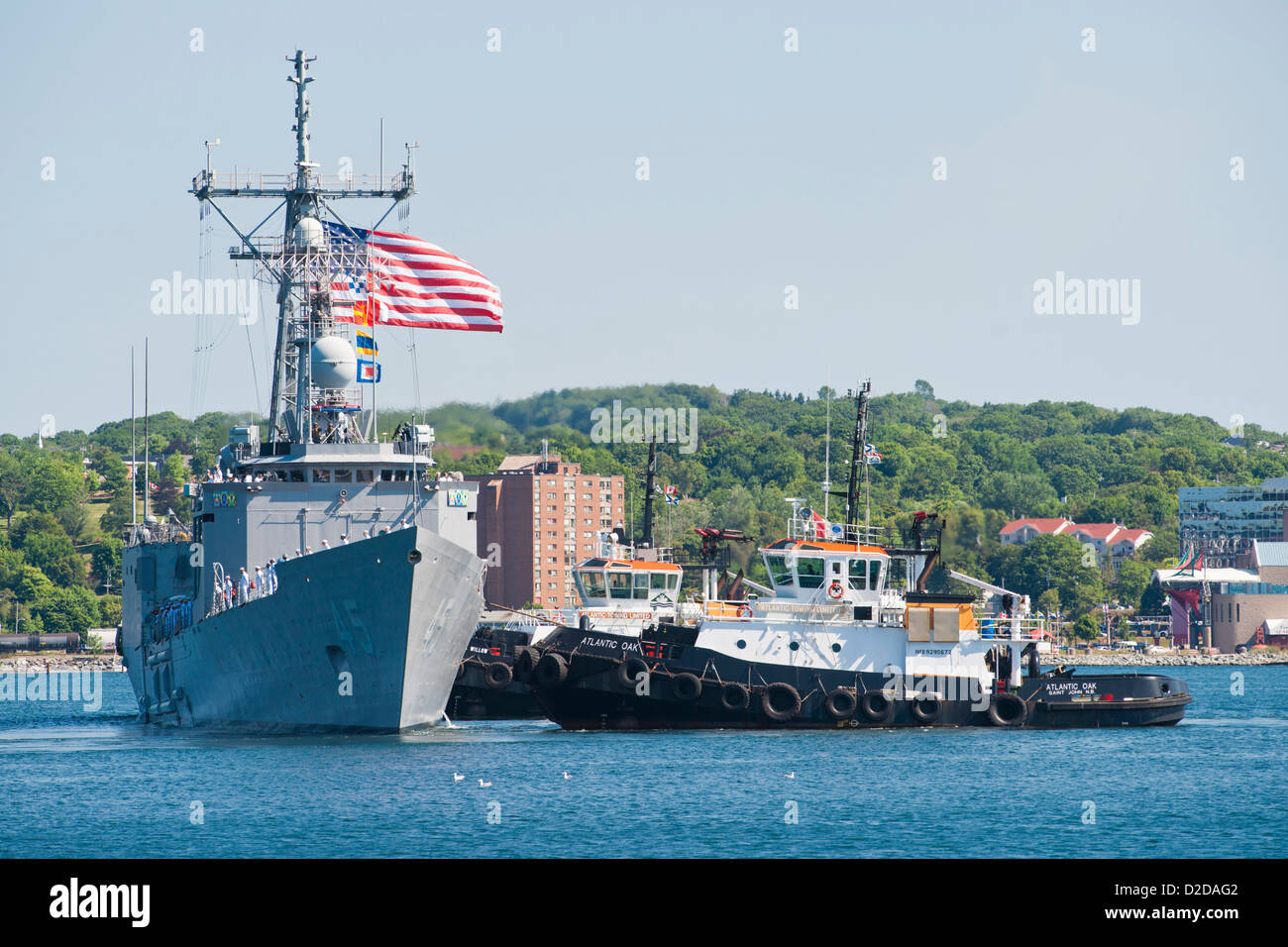 The US Navy frigate De Wert departs Halifax, Nova Scotia, Canada. Stock Photo
