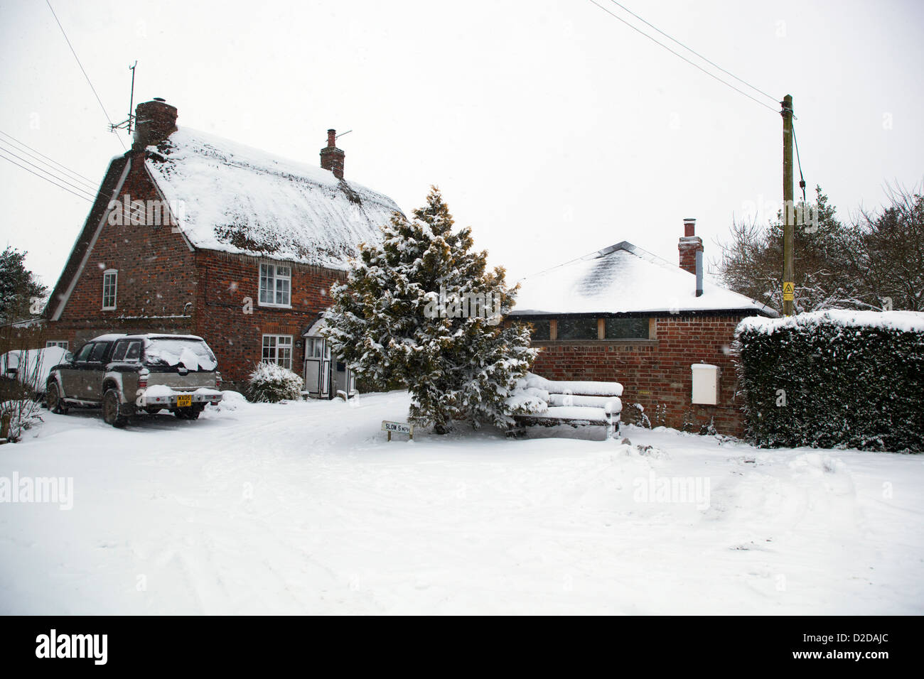 Village Houses or cottages in the snow Stock Photo