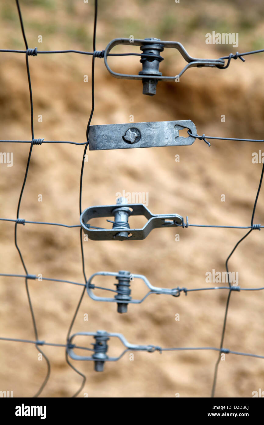 Metal fasteners holding together parts of a fence Stock Photo Alamy