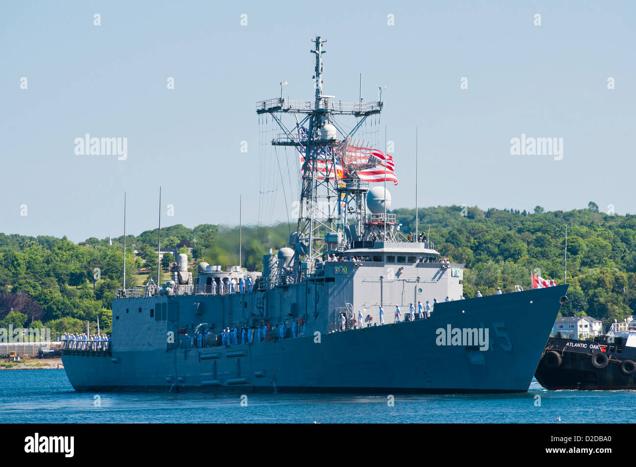 The US Navy frigate De Wert departs Halifax, Nova Scotia, Canada. Stock Photo