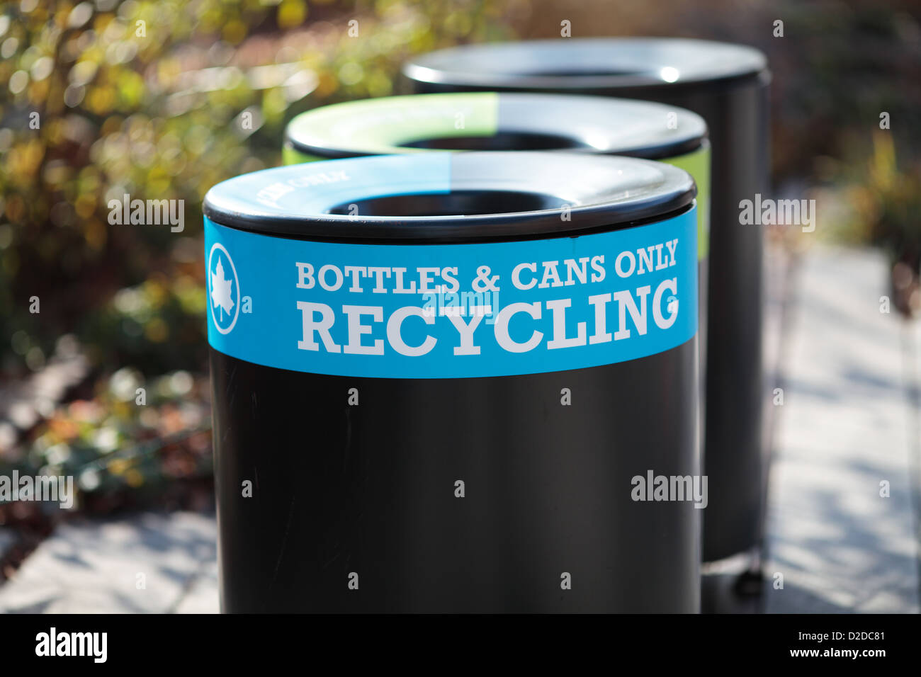 Recycling bottles and cans bins in New York Stock Photo Alamy