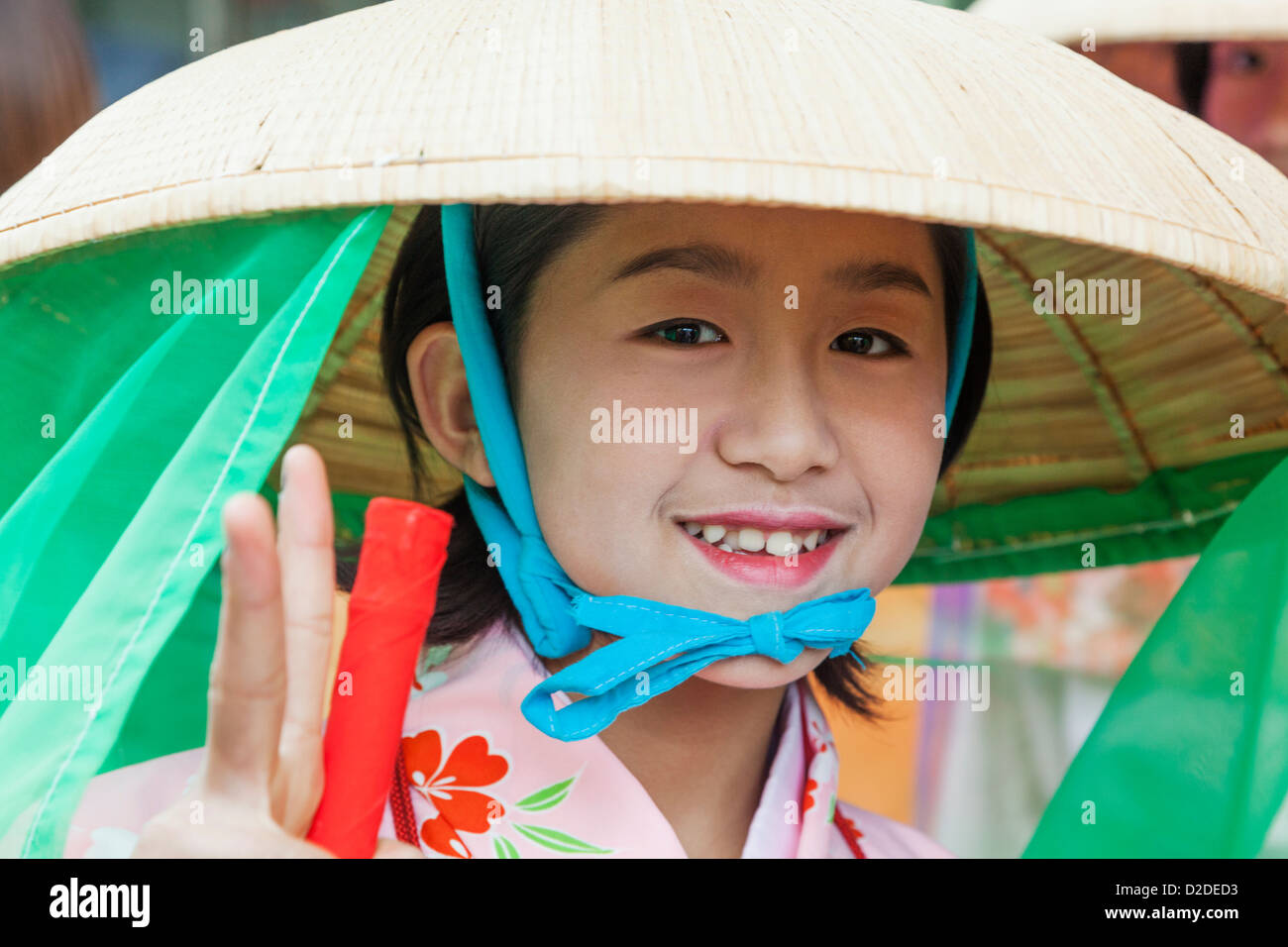 Japan, Honshu, Kanto, Tokyo,Asakusa, Jidai Matsurai Festival, Female Participant dressed in Edo Period Costume Stock Photo