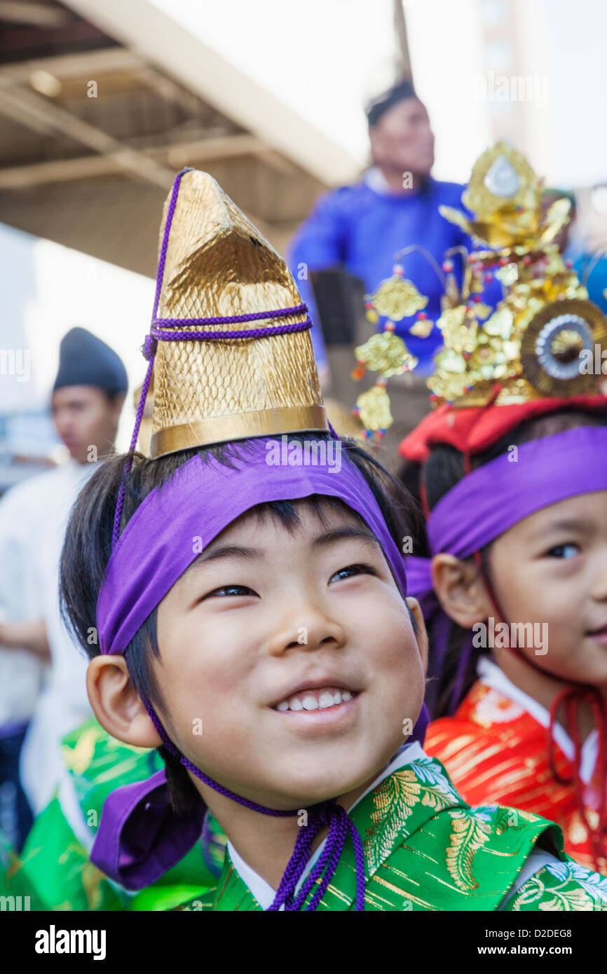 Japan, Honshu, Kanto, Tokyo, Asakusa, Jidai Matsurai Festival, Young Boy Dressed in Traditional Costume Stock Photo