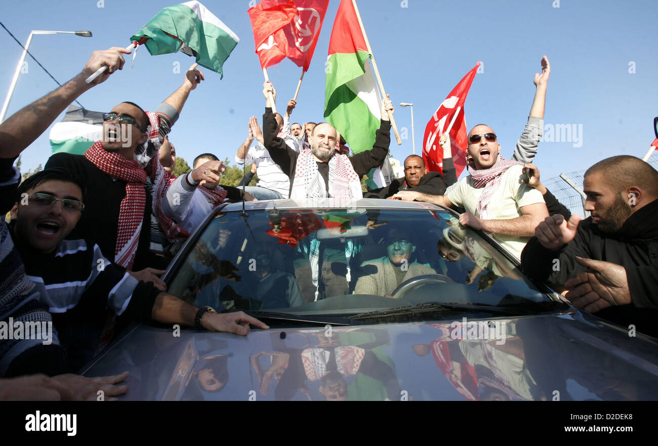 Jan. 20, 2013 - Jerusalem, Israel - Former Palestinian prisoner JIHAD ABEDI is greeted following his release from an Israeli jail after serving 25 years, in Jerusalem (Credit Image: © Mahfouz Abu Turk/APA Images/ZUMAPRESS.com) Stock Photo