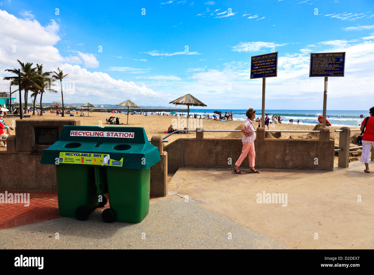 Durban, South Africa. Prominently placed recycle wheelie bins on the