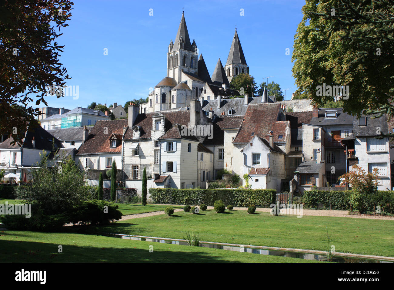 The Cite Royale of Loches in the Indre Valley, Southern Touraine, France, taken from the public gardens in summer Stock Photo