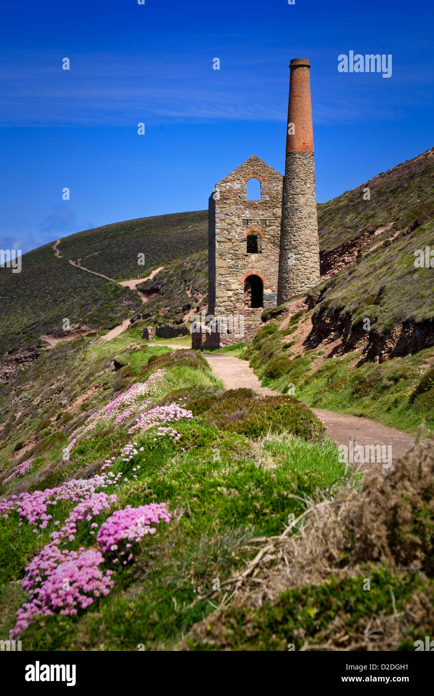 Wheal Coates tin mine on the coast near St Agnes Head in Cornwall, UK. Stock Photo