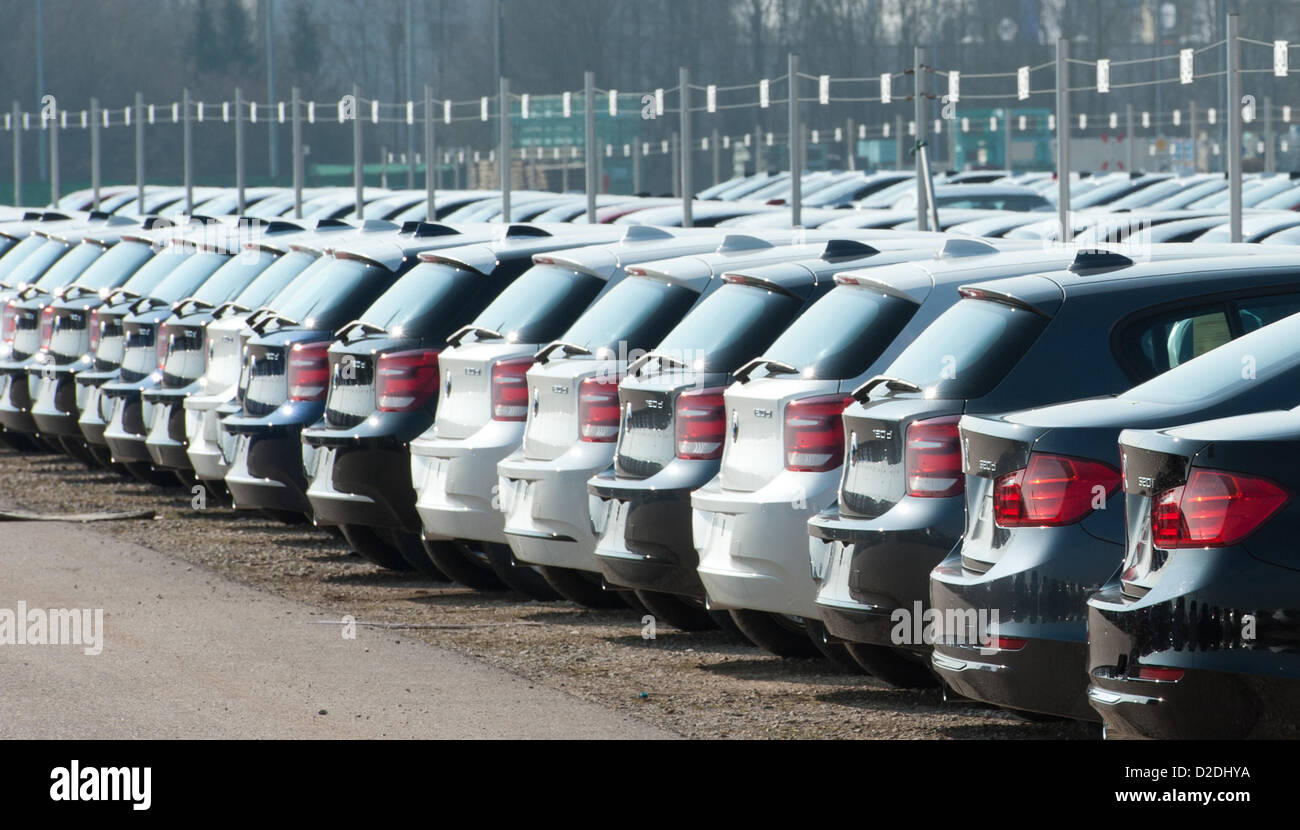 Newly produced BMW vehicles on Wednesday, 7 March 2012, at the BMW factory in Regensburg. Due to a sales record in 2011, the profit of the Bavarian automobile producer also rised in unknown hights.. Stock Photo