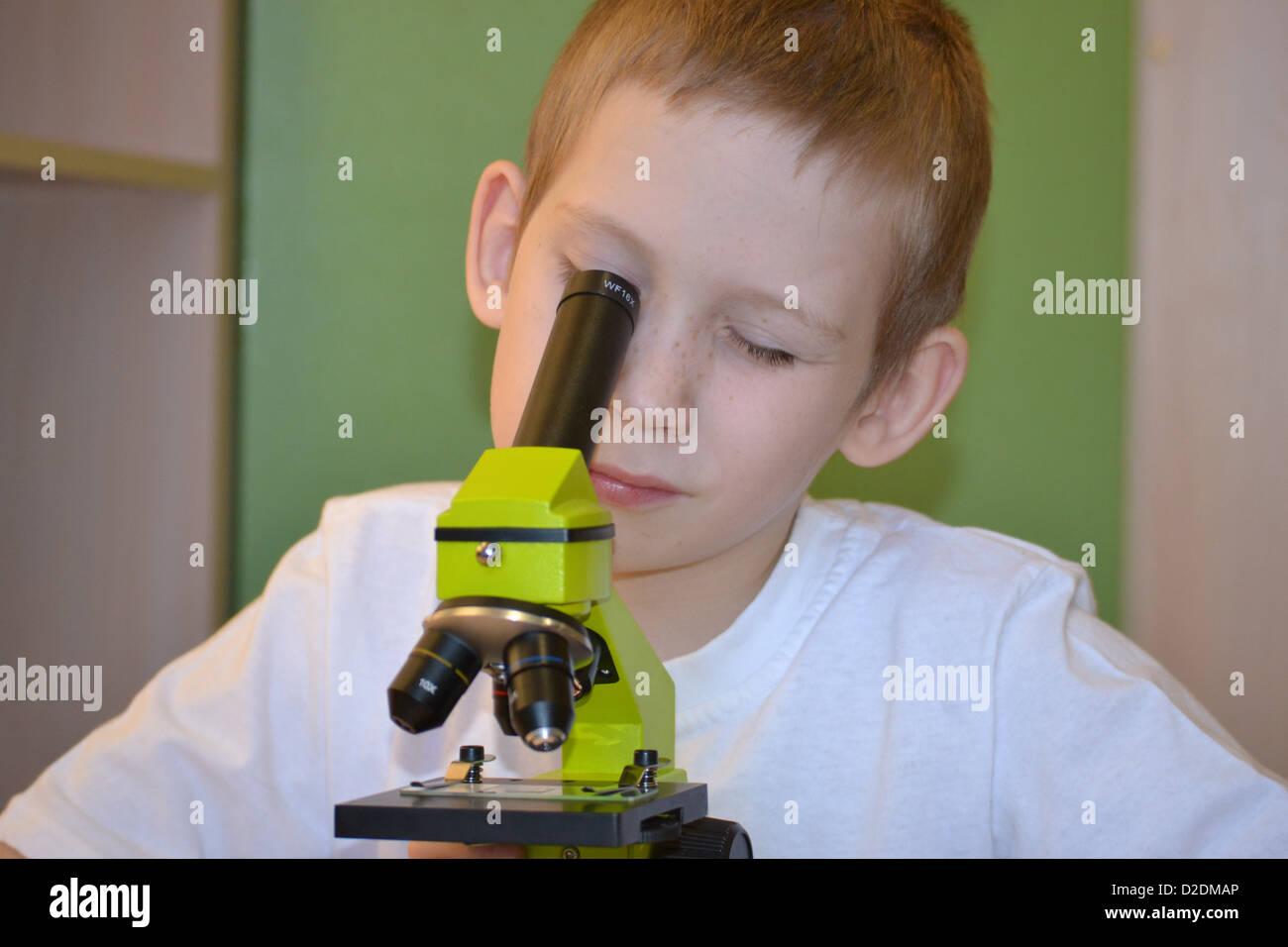 the boy with a microscope Stock Photo - Alamy