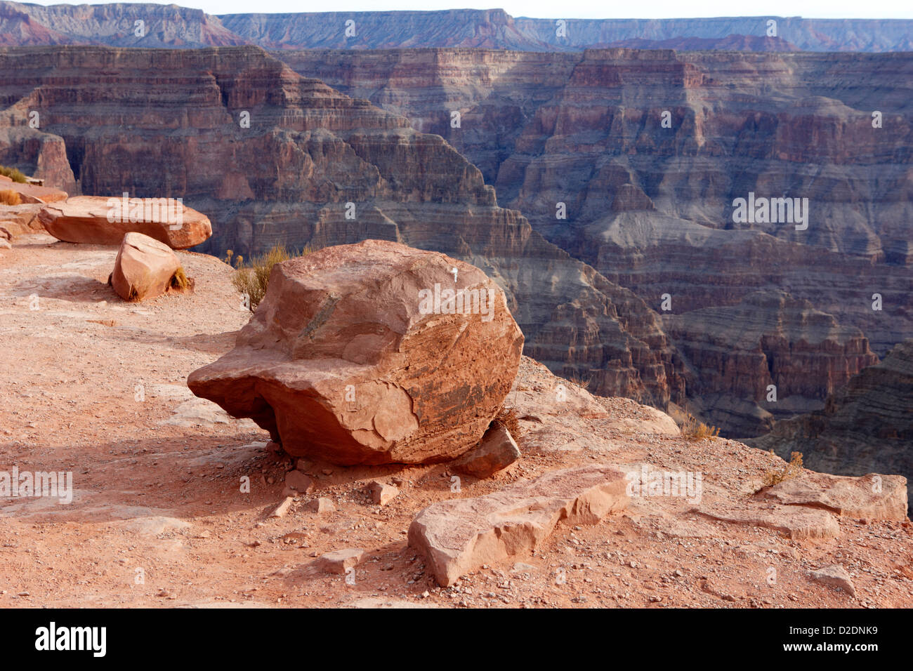 large rocks on the edge of the grand canyon rim at guano point Grand Canyon west arizona usa Stock Photo