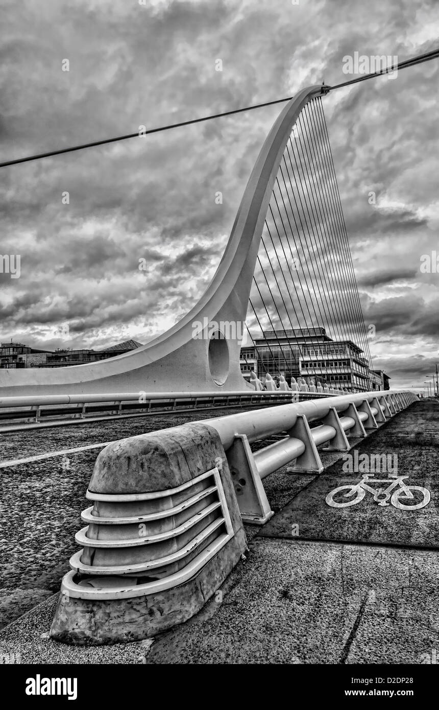 Black and White of Samuel Beckett Bridge, Dublin Ireland Stock Photo