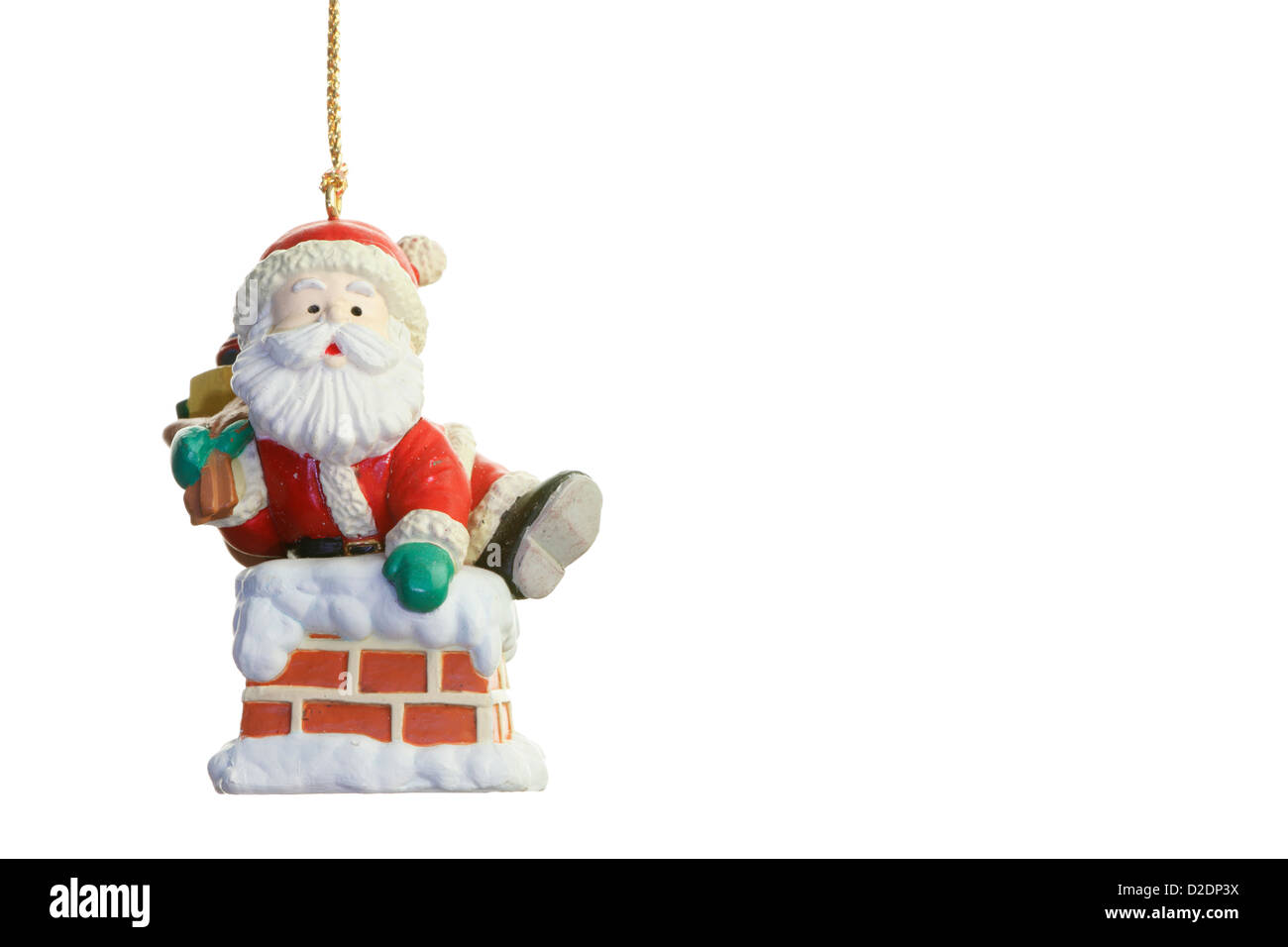 Santa Claus and chimney Christmas decoration on white background Stock Photo