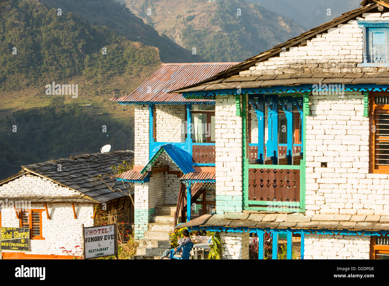 A tea house lodge on the Annapurna Base Camp trek, Himalayas, Nepal