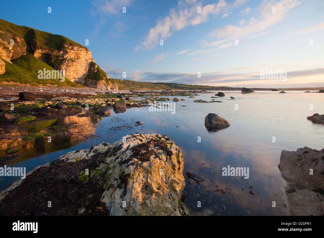 Sunset over Whitepark Bay, Causeway Coast, County Antrim, Northern Ireland. Stock Photo