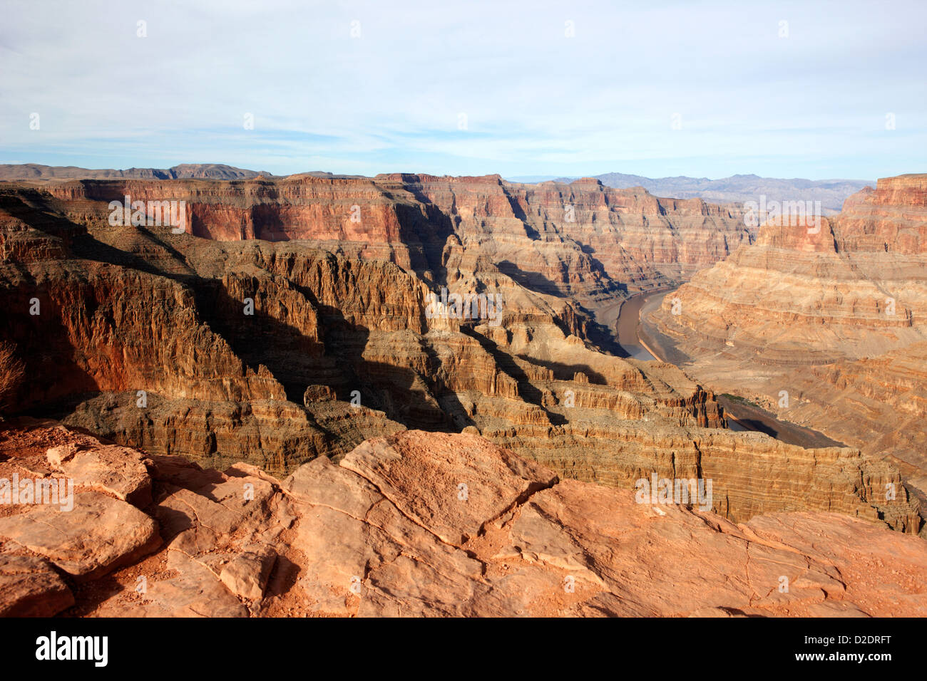 looking over the edge into the grand canyon and colorado river guano point Grand Canyon west arizona usa Stock Photo