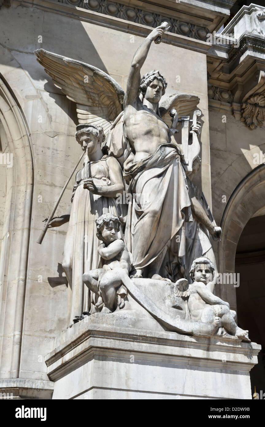 'Instrumental music' on the façade by Eugène Guillaume, Opéra National de Paris, France. Stock Photo