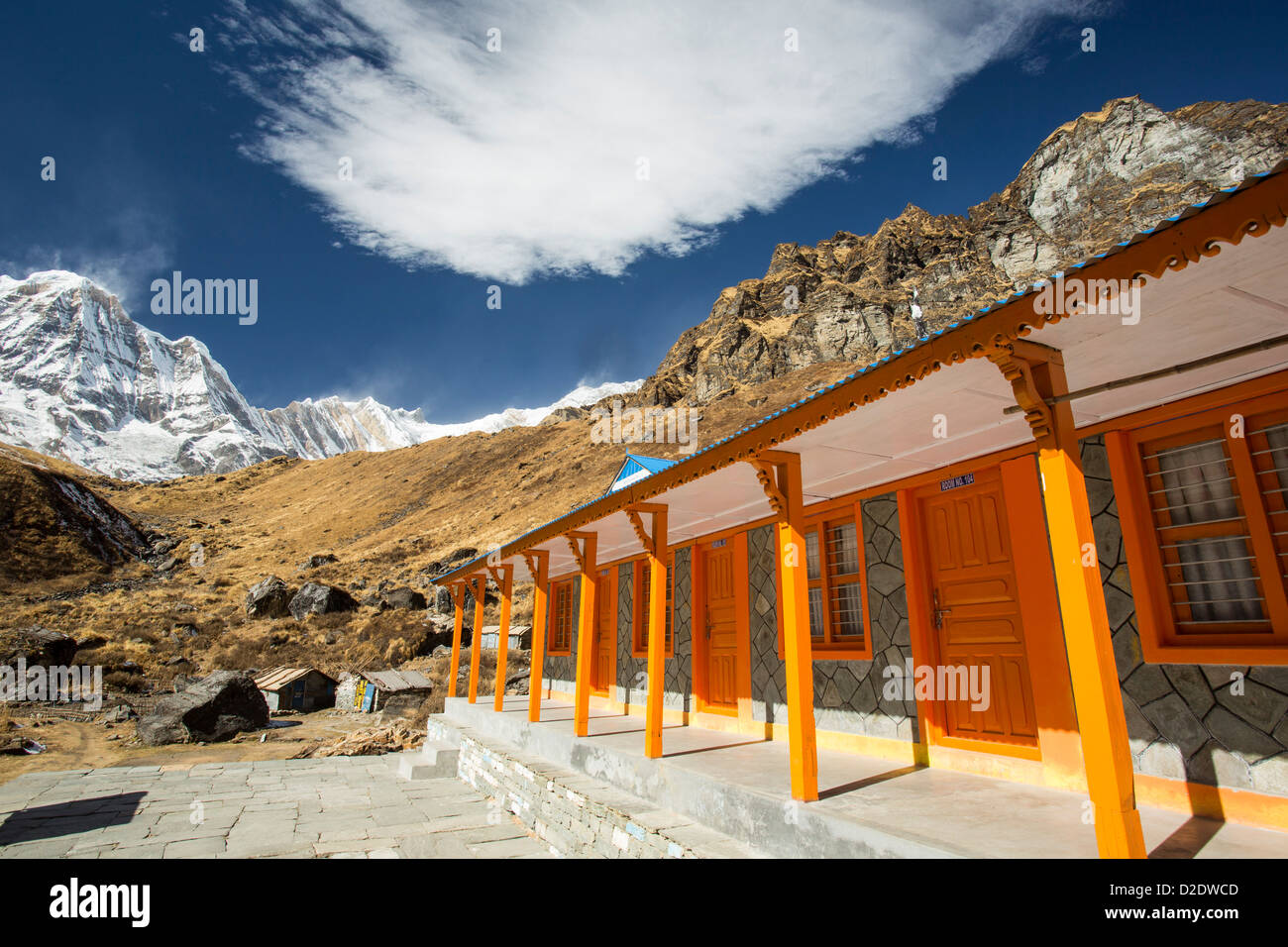 A tea house lodge on the Annapurna Base Camp trek at Machapuchare Base Camp, Himalayas, Nepal