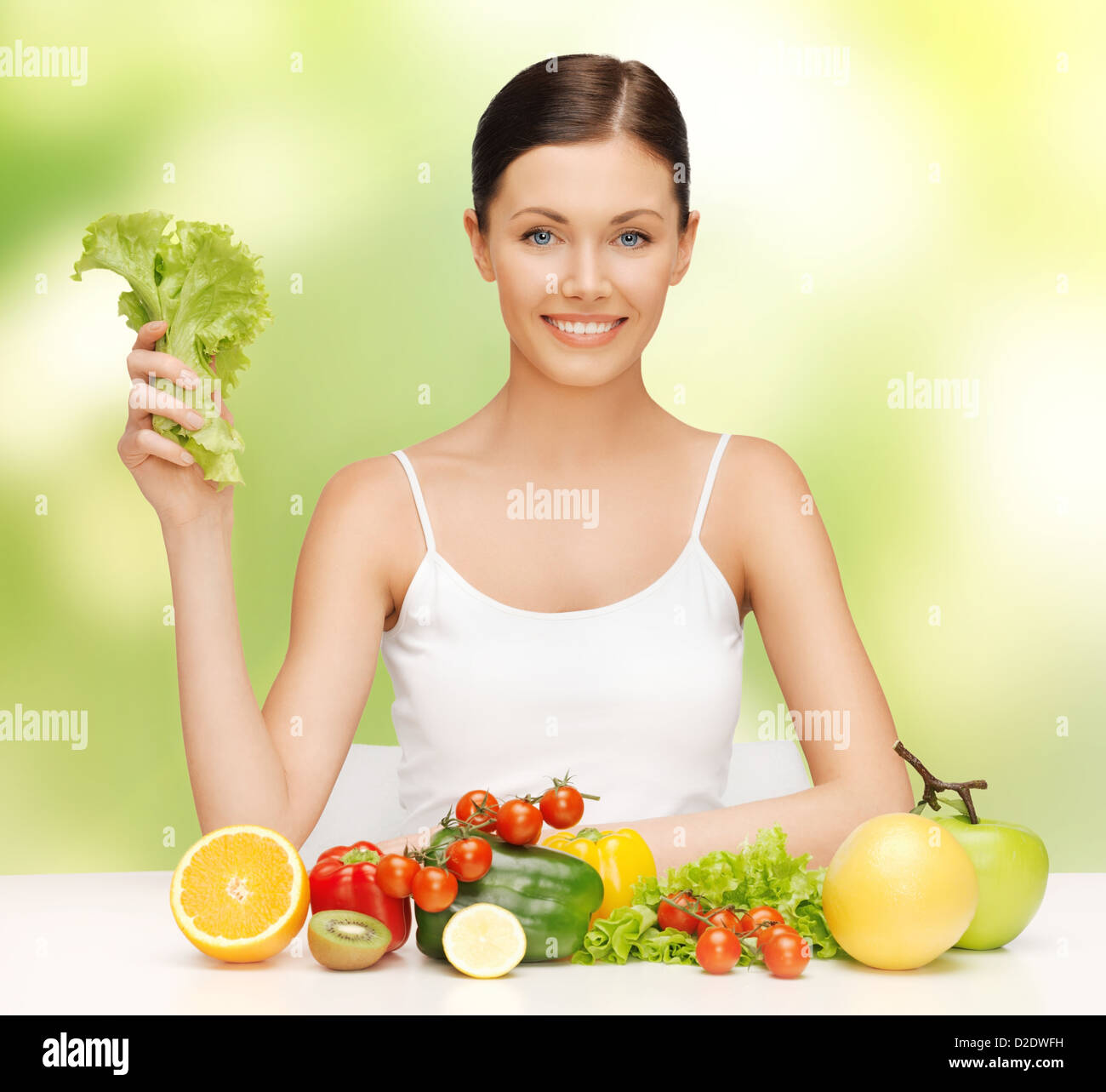 woman with fruits and vegetables Stock Photo Alamy