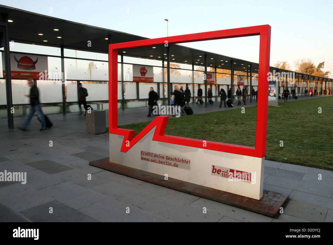Schoenefeld, Brandenburg, displays the be Berlin campaign before the airport Schoenefeld Stock Photo