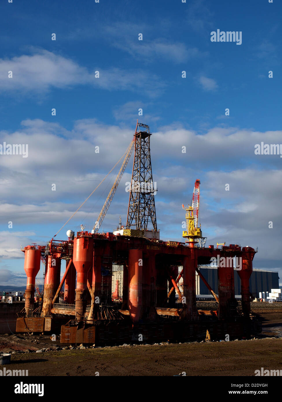 The Oil Rig Borgston Dolphin in the Dry Dock at the Nigg Energy Park, Cromarty Firth, Scotland Stock Photo