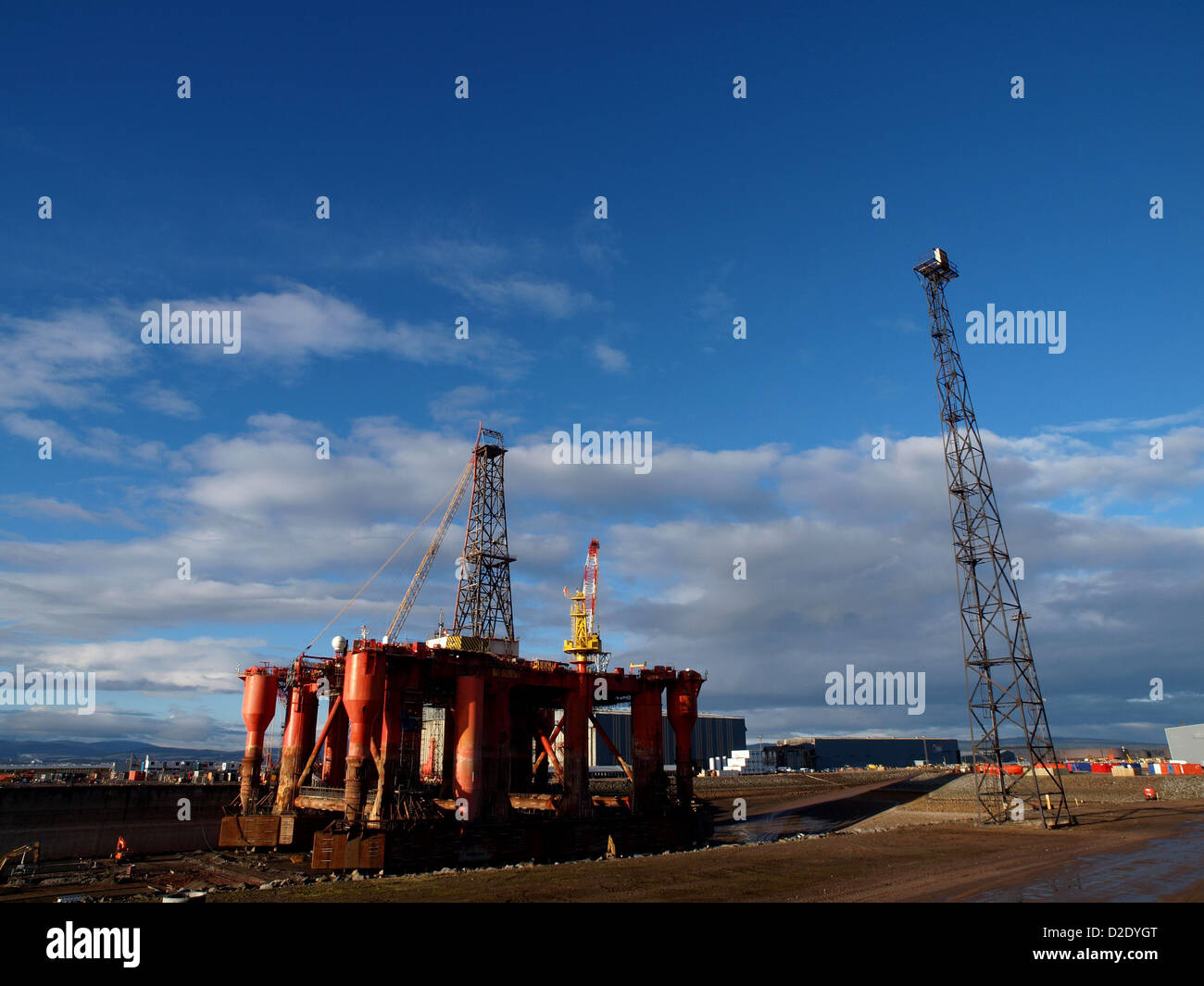 The Oil Rig Borgston Dolphin in the Dry Dock at the Nigg Energy Park, Cromarty Firth, Scotland Stock Photo