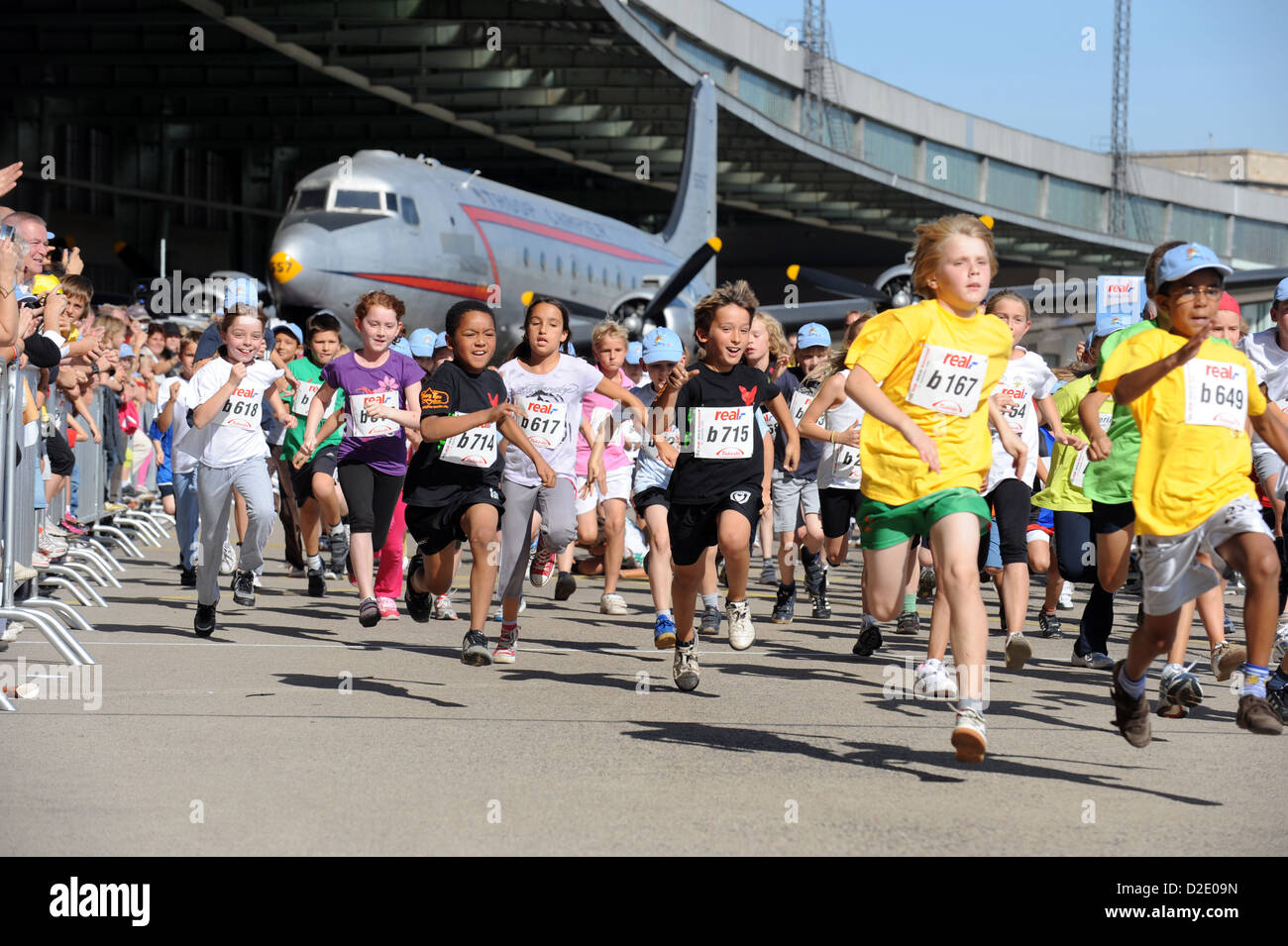 Berlin, Germany, children running on the former Tempelhof Airport Stock Photo