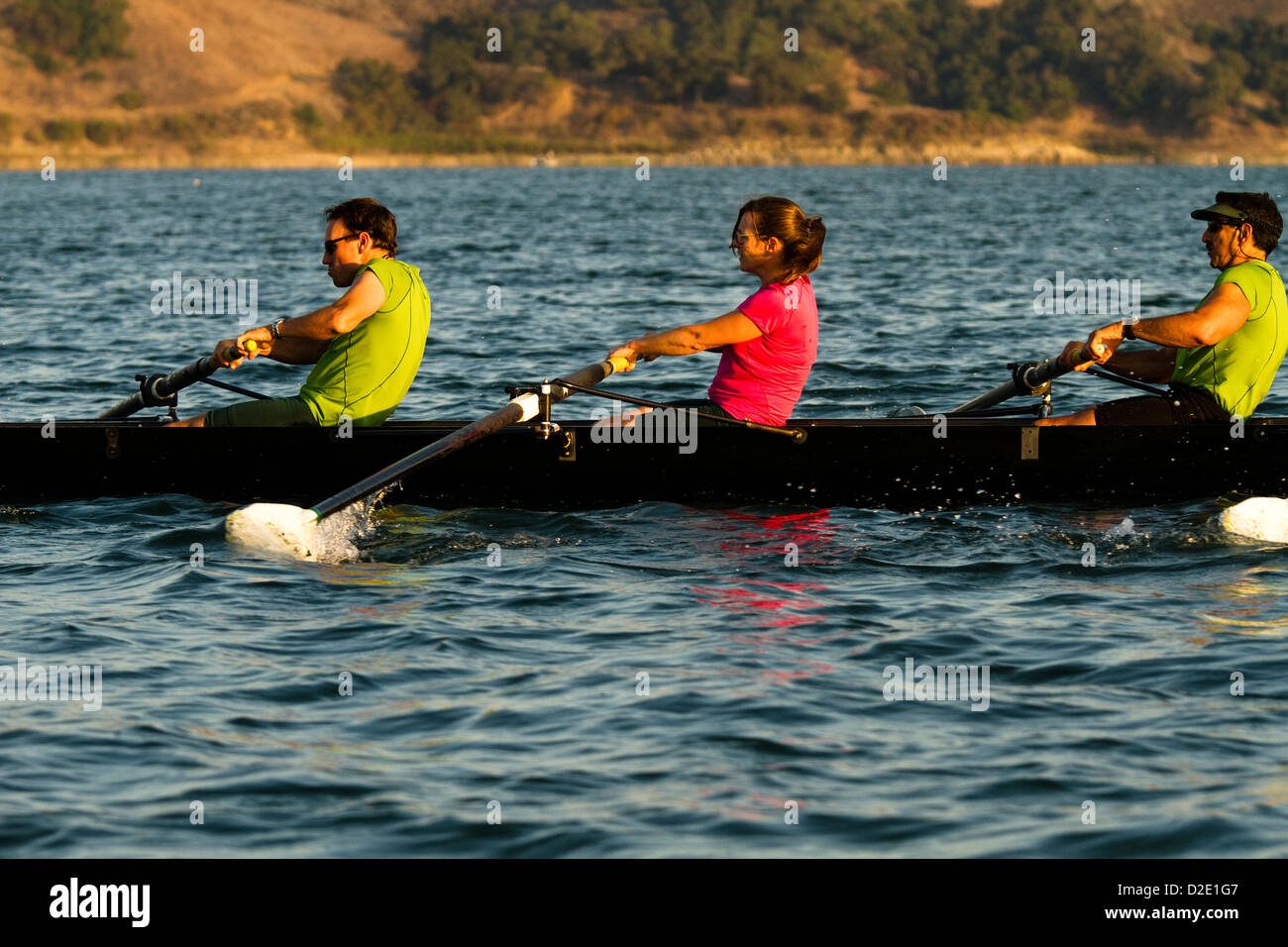 Men and women of the Lake Casitas Rowing Team work on some drills at