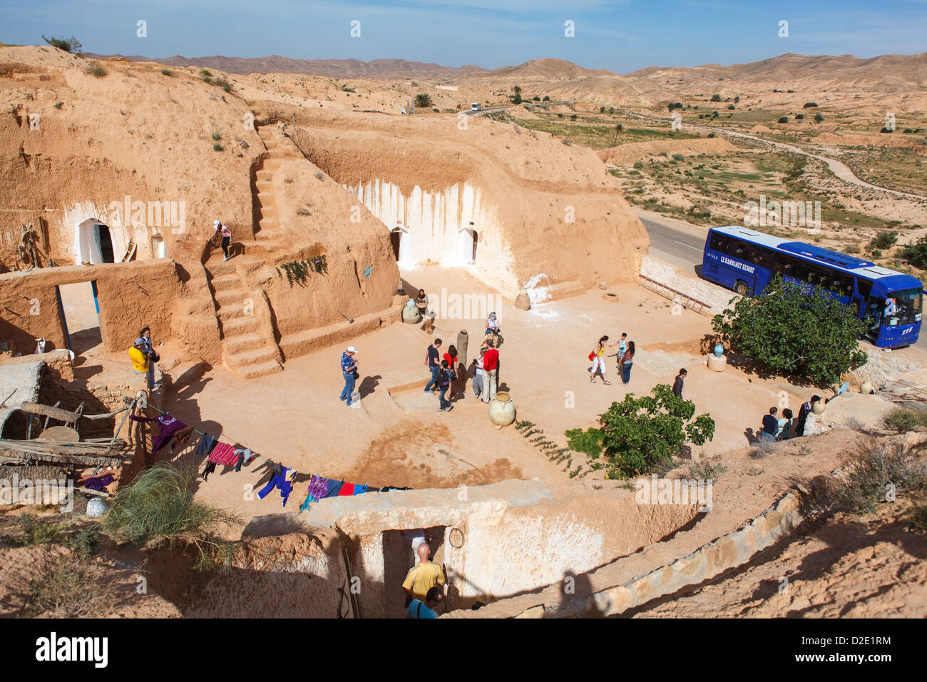 Typical yard of an underground house of troglodytes in Tunisian village