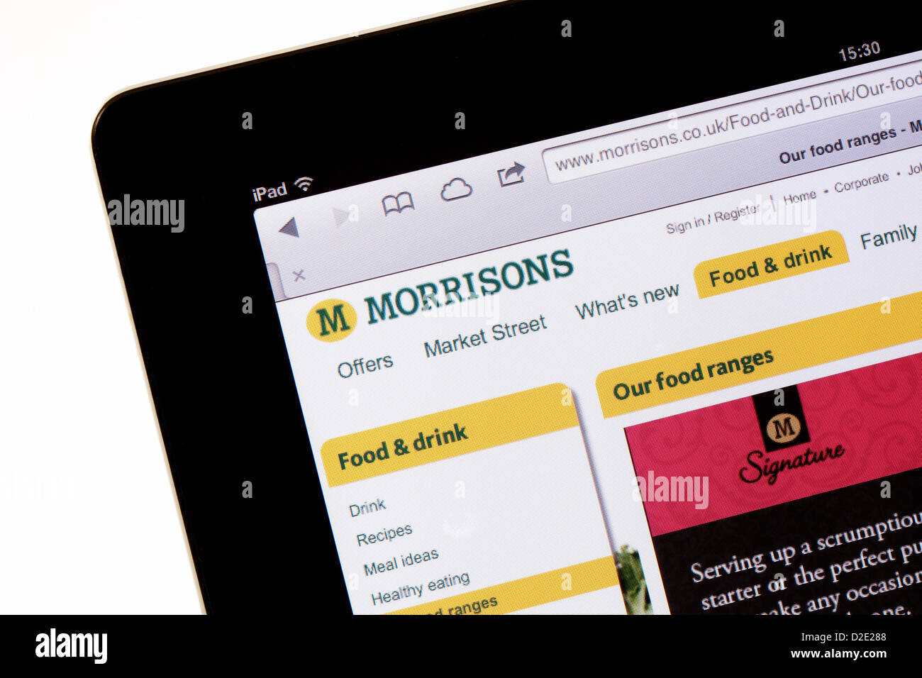 Morrisons supermarket website for shopping on the internet; on an iPad, UK Stock Photo
