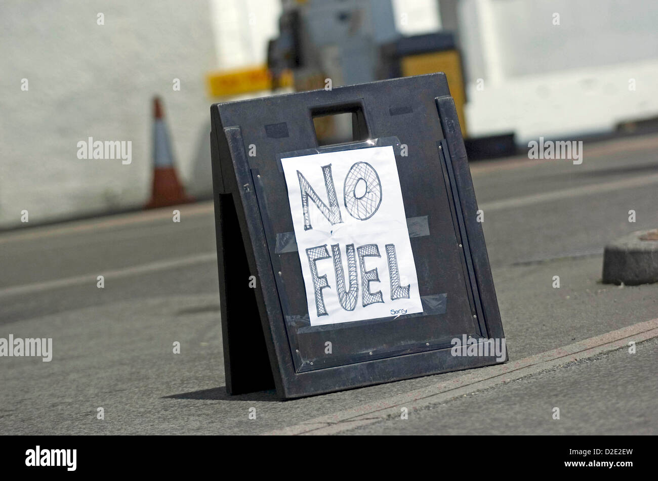 No fuel sign outside a petrol station in Swansea, UK. Stock Photo