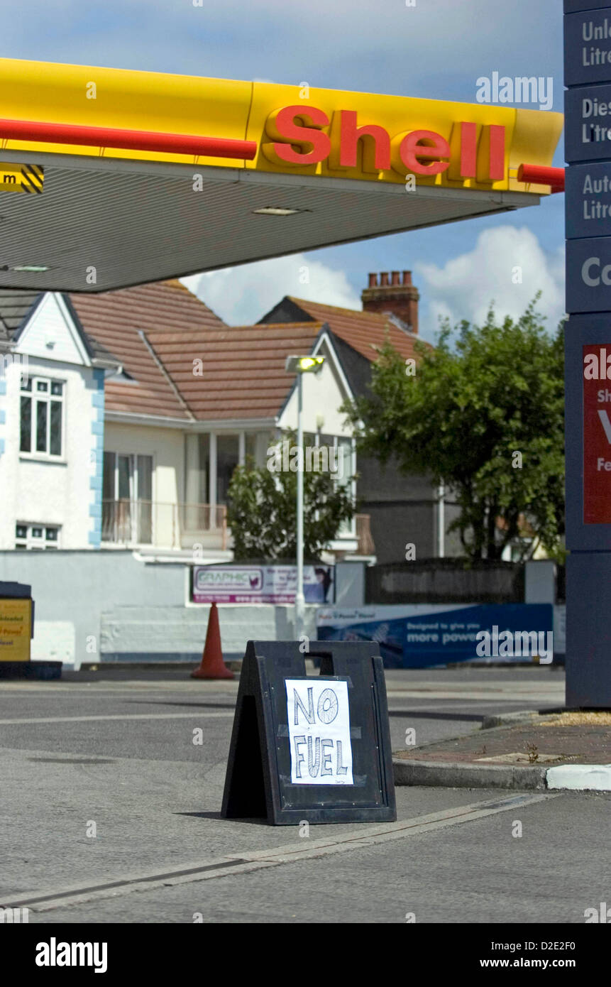 No fuel sign outside a petrol station in Swansea, UK. Stock Photo
