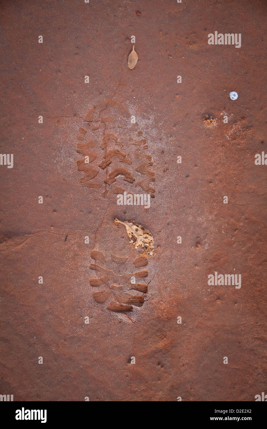 Footprint in the Sarigua national park (desert), in Herrera province, Republic of Panama. Stock Photo