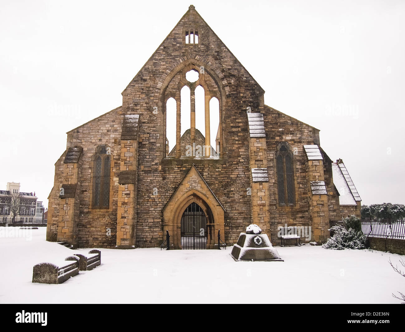 The Royal Garrison Church in Old Portsmouth, Hampshire with the grounds and building covered in snow Stock Photo