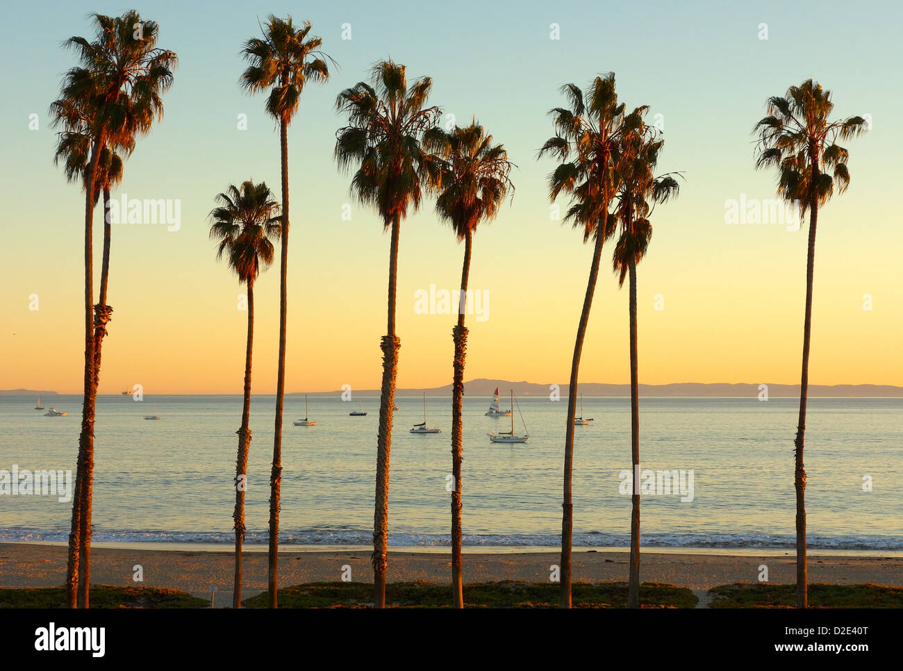 View of the Channel Islands, California from East Beach in Santa Barbara. Stock Photo