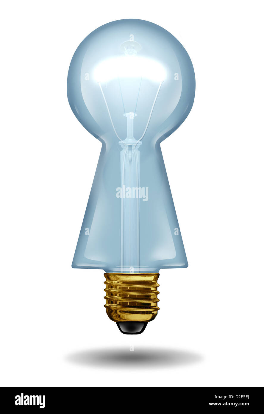 Key ideas and intelligent solutions business concept with a light bulb in the shape of a keyhole on a white background as a concept of creative solutions and expert guidance. Stock Photo