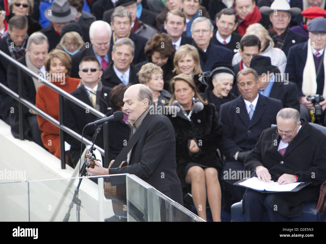 Jan. 21, 2013 - Washington, District Of Columbia, USA - Singer James Taylor performs at the presidential inauguration on the West Front of the U.S. Capitol January 21, 2013 in Washington, DC. Barack Obama was re-elected for a second term as President of the United States. (Credit Image: © Armando Arorizo/Prensa Internacional/ZUMAPRESS.com) Stock Photo