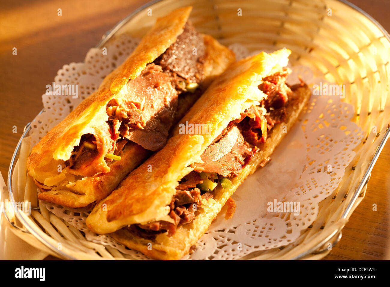 Chinese traditional food baked cake of donkey meat Stock Photo Alamy