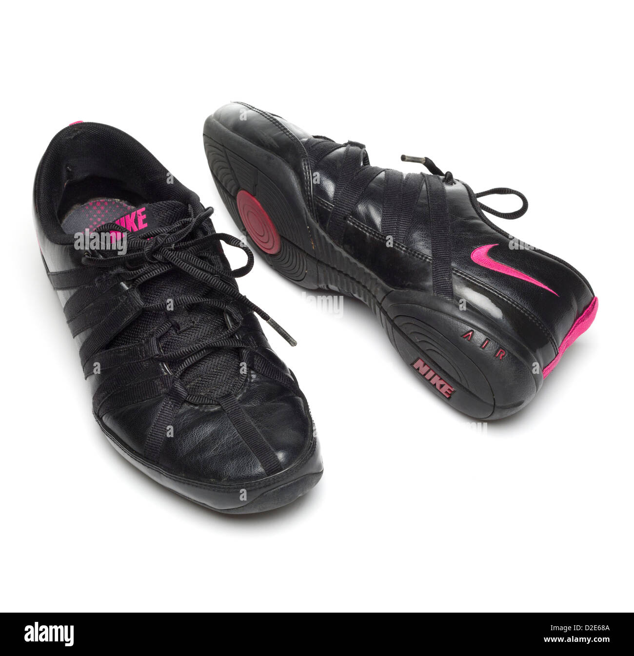 One pair of women's black leather Nike fitness shoes Stock Photo