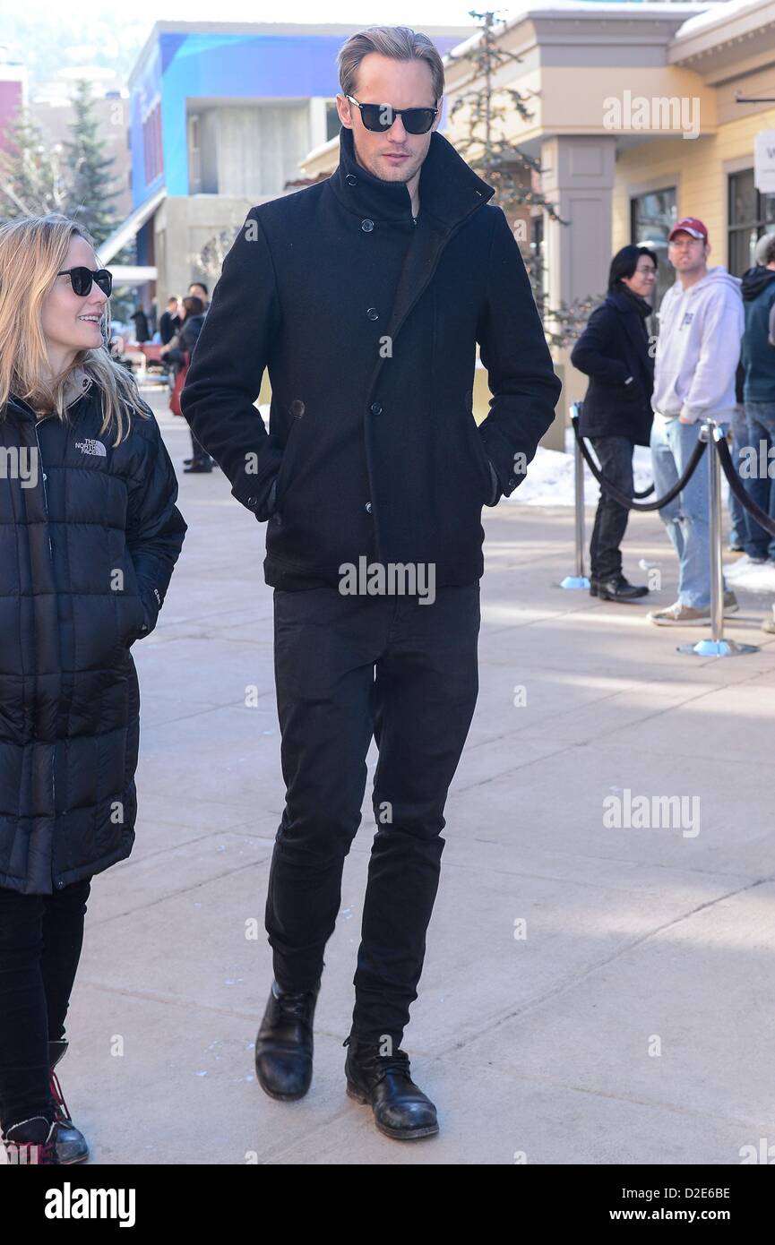 Alexander Skarsgard walks in Park City out about Celebrity Candids Sundance Film Festival 2013 - MON Park City UT January 21 Stock Photo