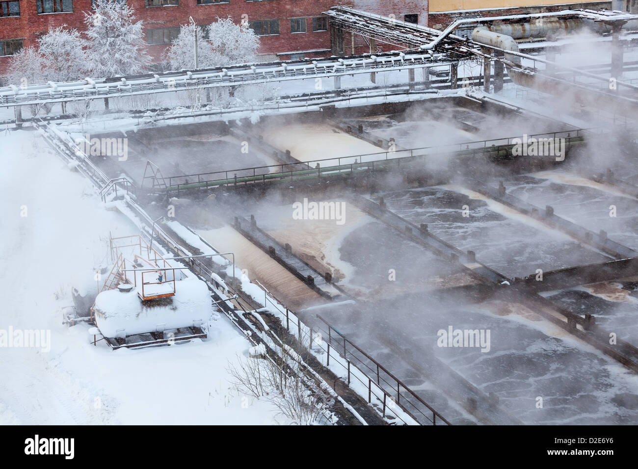 Aeration basin with evaporation in winter season in water treatment