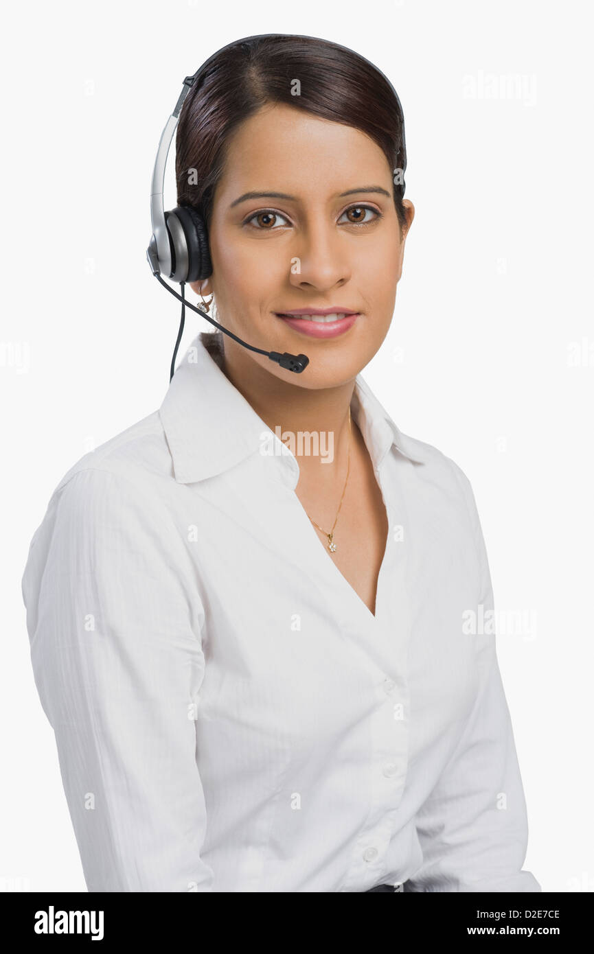 Female customer service representative using a headset Stock Photo Alamy