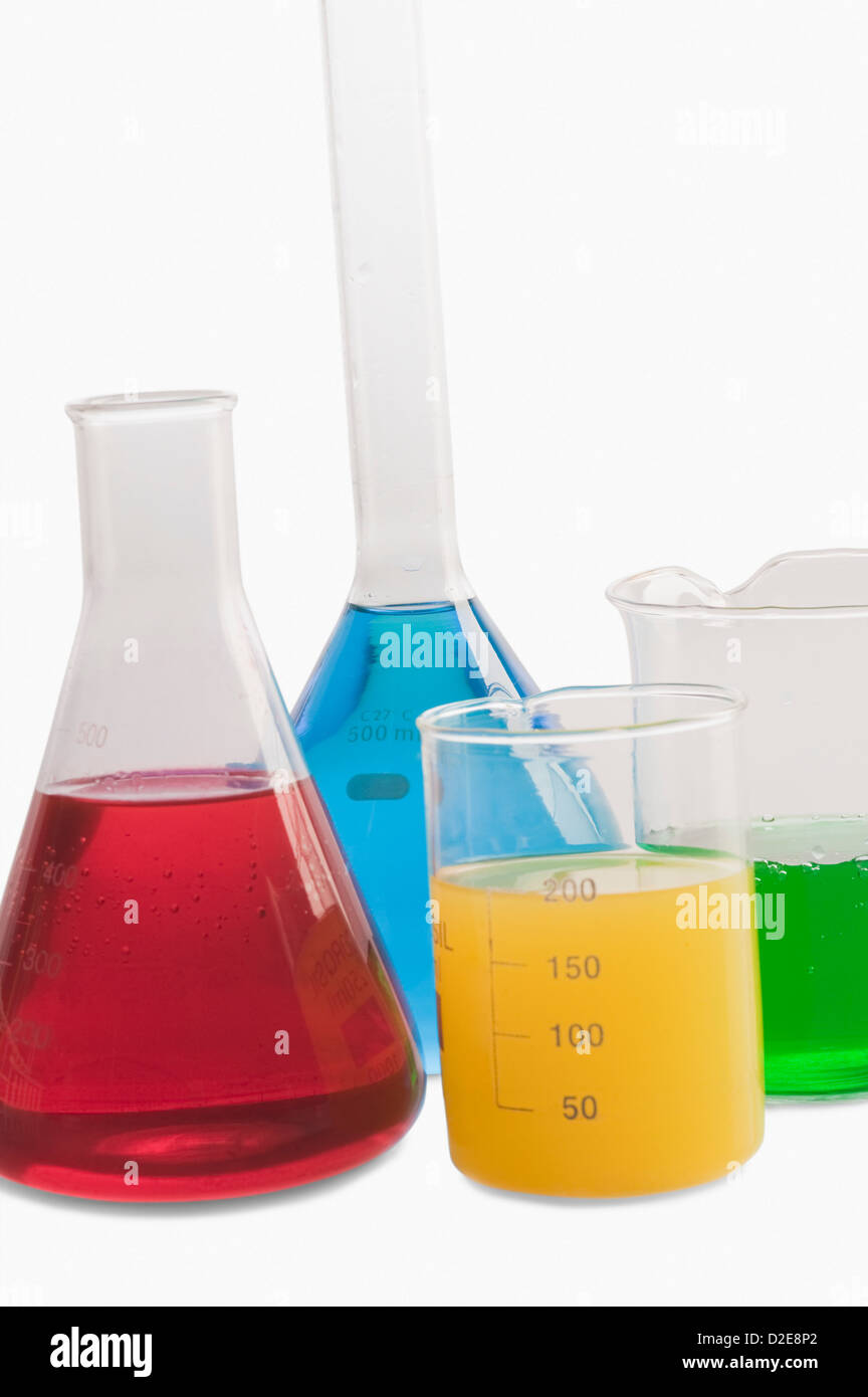 Closeup of laboratory glassware with chemicals Stock Photo Alamy