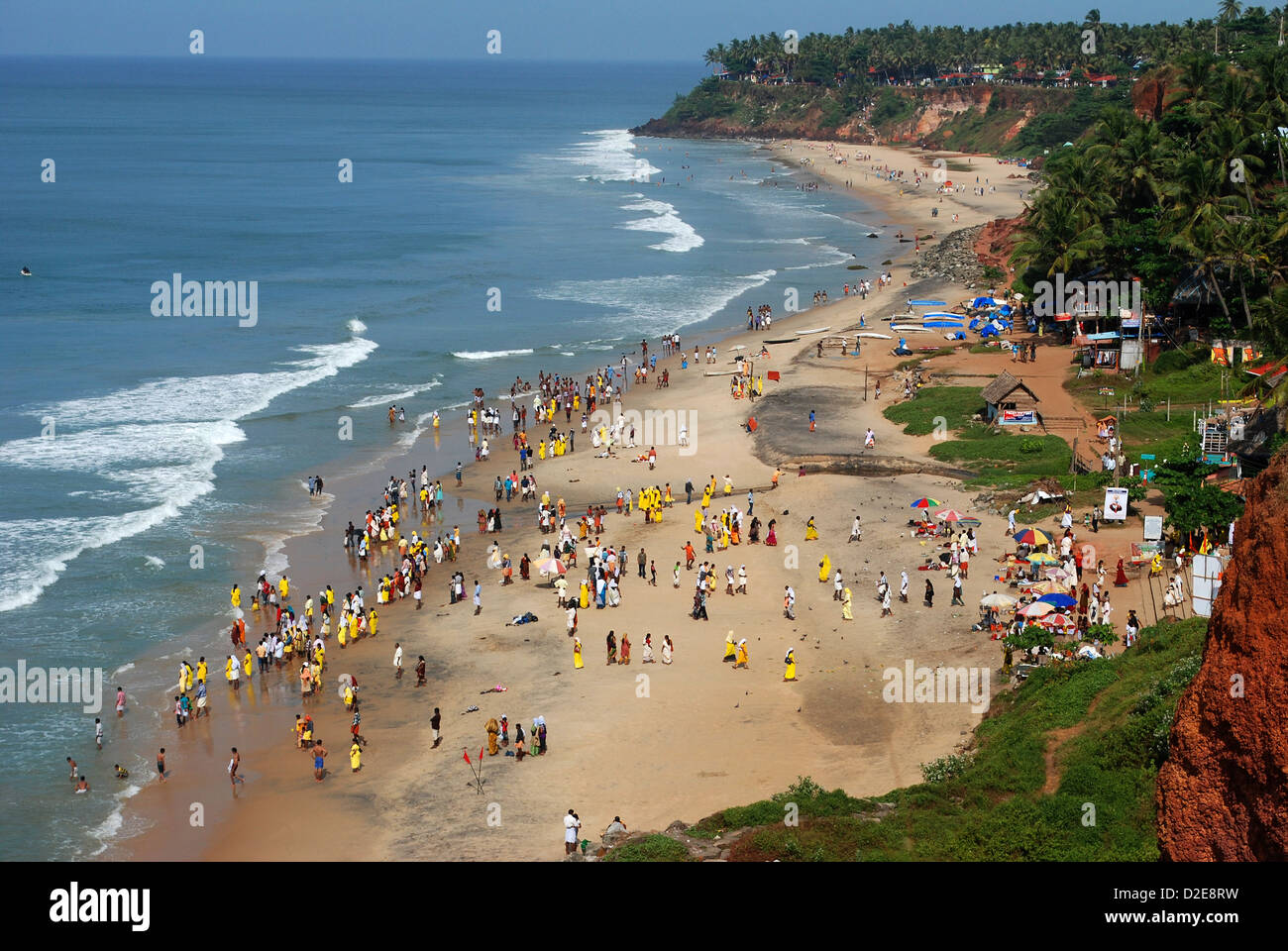 view of varkala beach from the cliff,varkala,kerala,india. this beach also known as papanasam beach is a major tourist centre. Stock Photo