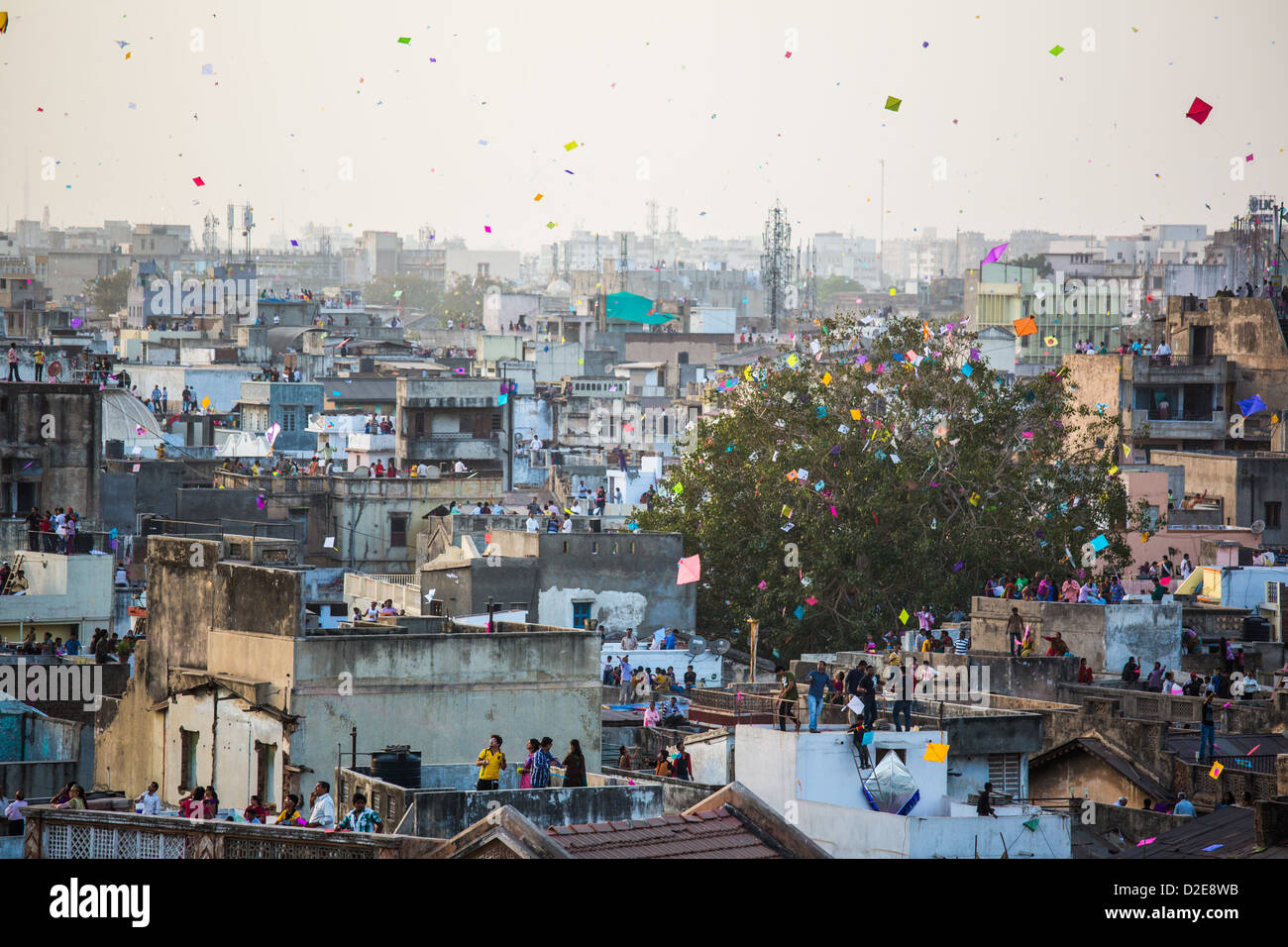 Kite Festival or Uttarayan in Ahmedabad, Gujarat, India Stock Photo